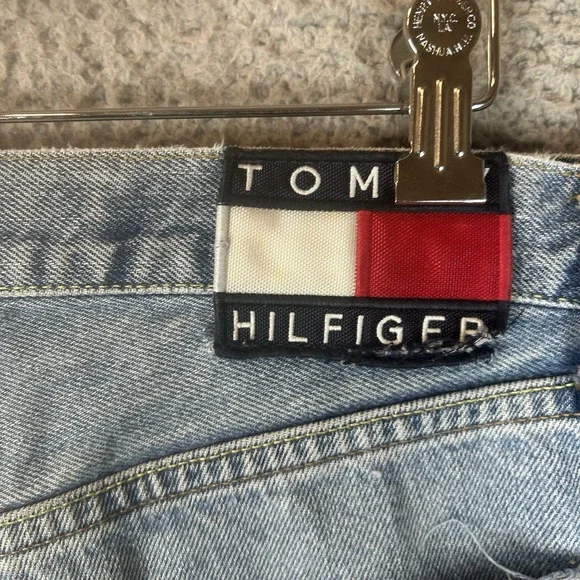VTG Tommy Hilfiger Jeans‎ Mens 32x30 Blue Baggy Loose Wide Leg 90s Flag Logo USA